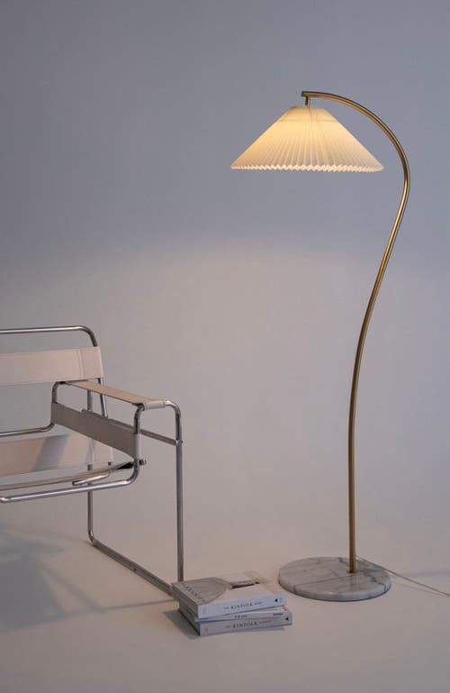 Brightech Athena 62" Gold Led Floor Lamp With Marble Base And Pleated Fabric Shade, Bulb Included In Gold