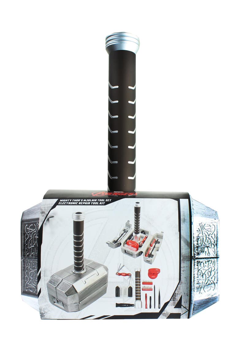 Marvel Avengers Thor's Hammer 30-Piece Tool Set | Mjolnir Toolbox All-In-One Kit, Alternate, color, Grey