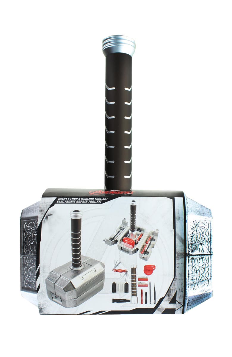 Toynk Marvel Avengers Thor's Hammer 30-Piece Tool Set | Mjolnir Toolbox All-In-One Kit, Alternate, color, Grey
