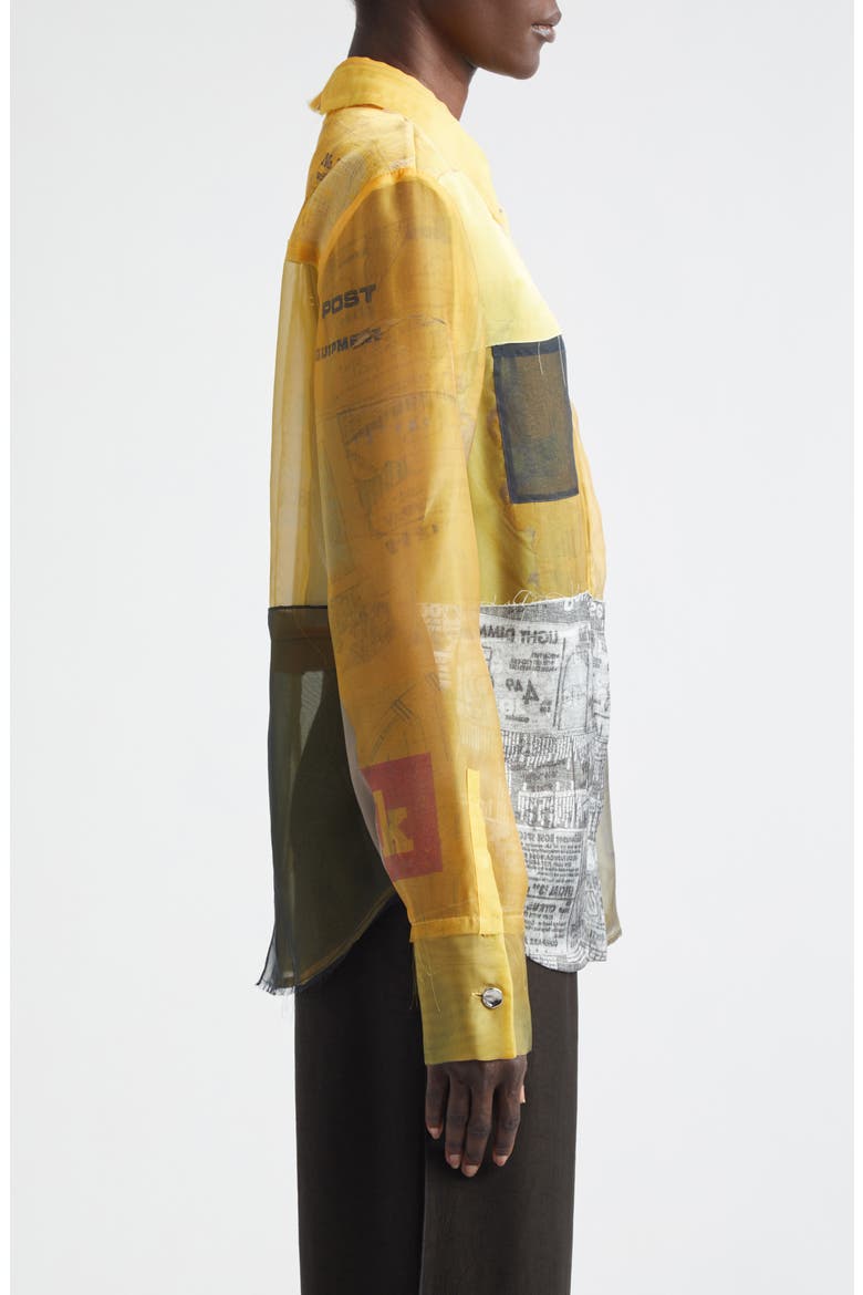 Collage Sheer Organza Button-Up Shirt, Alternate, color, YELLOW MULTI