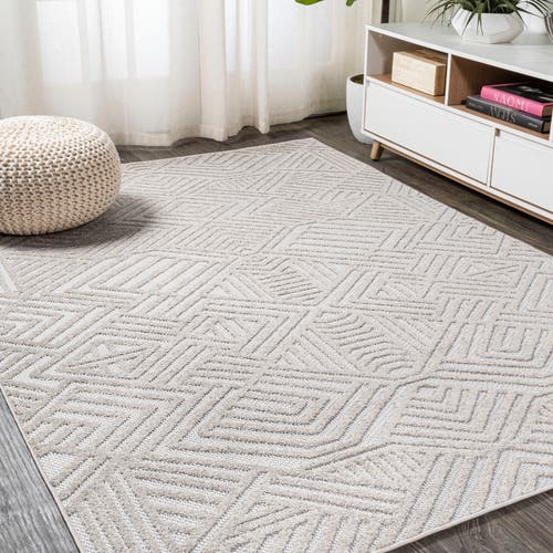Jonathan Y Jordan High-low Pile Art Deco Geometric Indoor/outdoor Area Rug In Beige