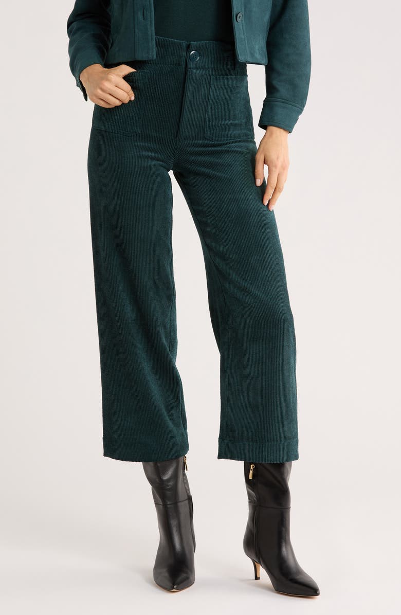 T Tahari Wide Leg Cropped Corduroy Pants, Main, color, Evening Pine