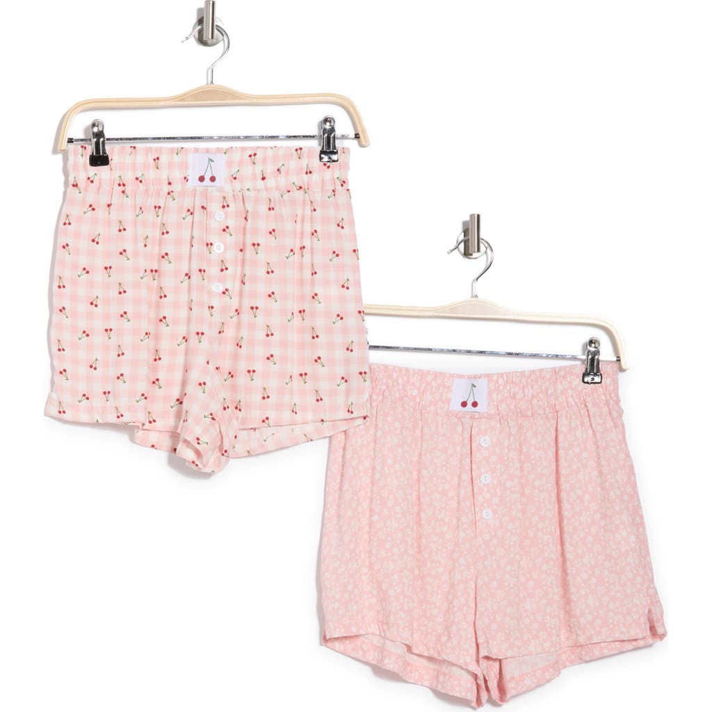 Tart Challis Oriel 2-pack Boxer Shorts In Cherry Checked + Ditsy Pink
