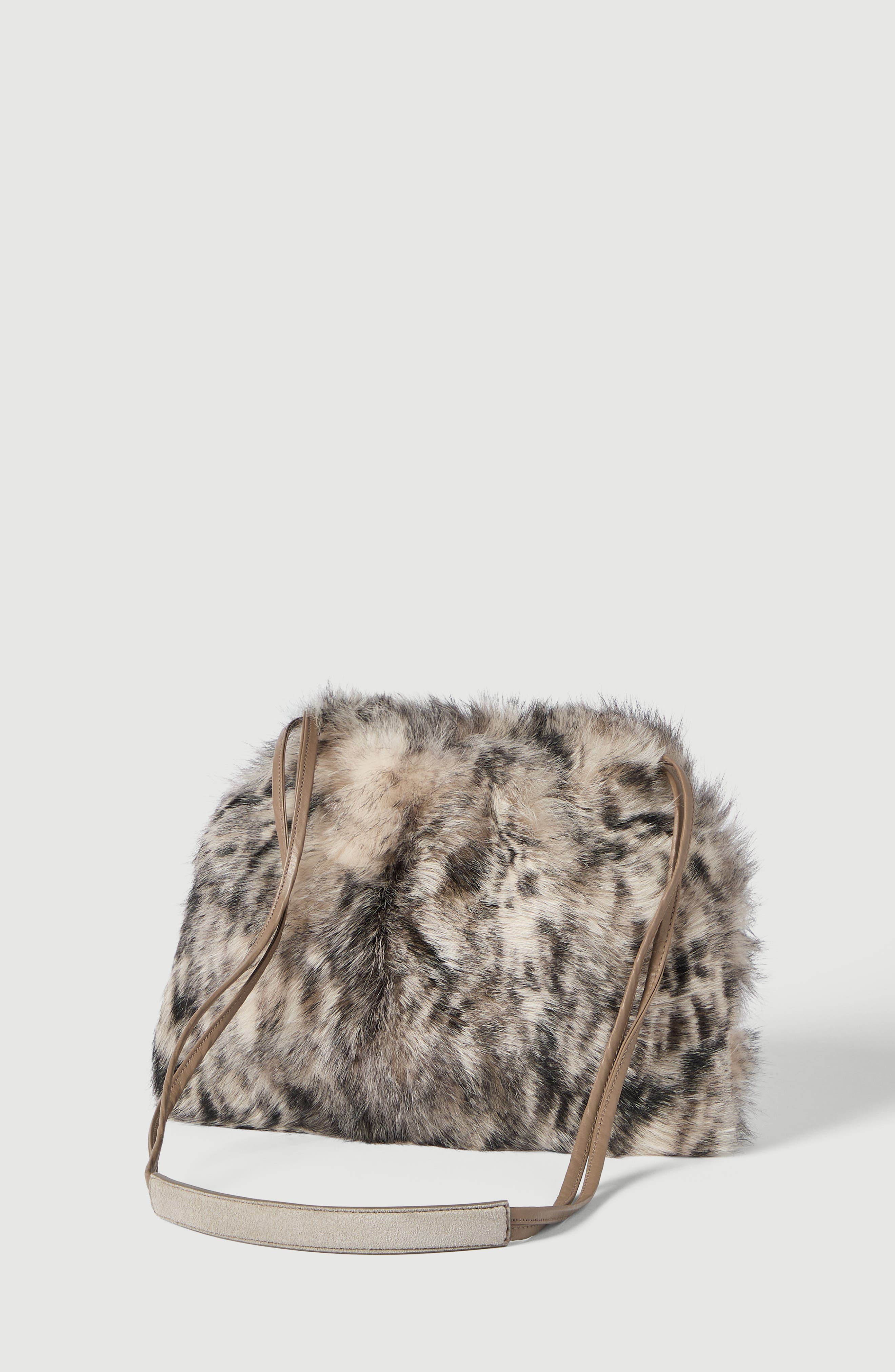 Pouch bag in lynx-effect shearling with monili, Alternate, color, Beige