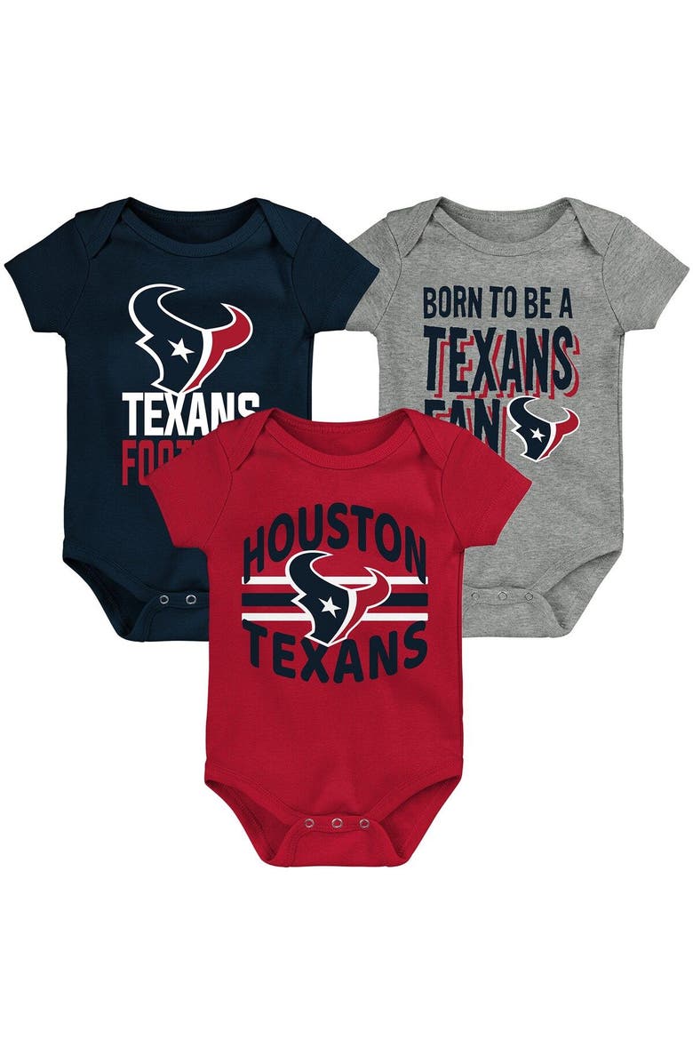 Outerstuff Newborn & Infant Navy/Red/Heathered Gray Houston Texans 3rd Down & Goal Three-Piece Bodysuit Set, Main, color, 