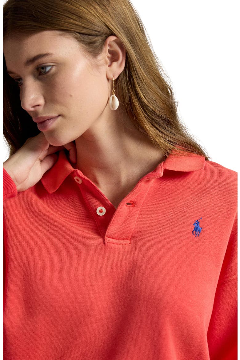 Lightweight Fleece Polo Sweatshirt, Alternate, color, BRIGHT HIBISCUS