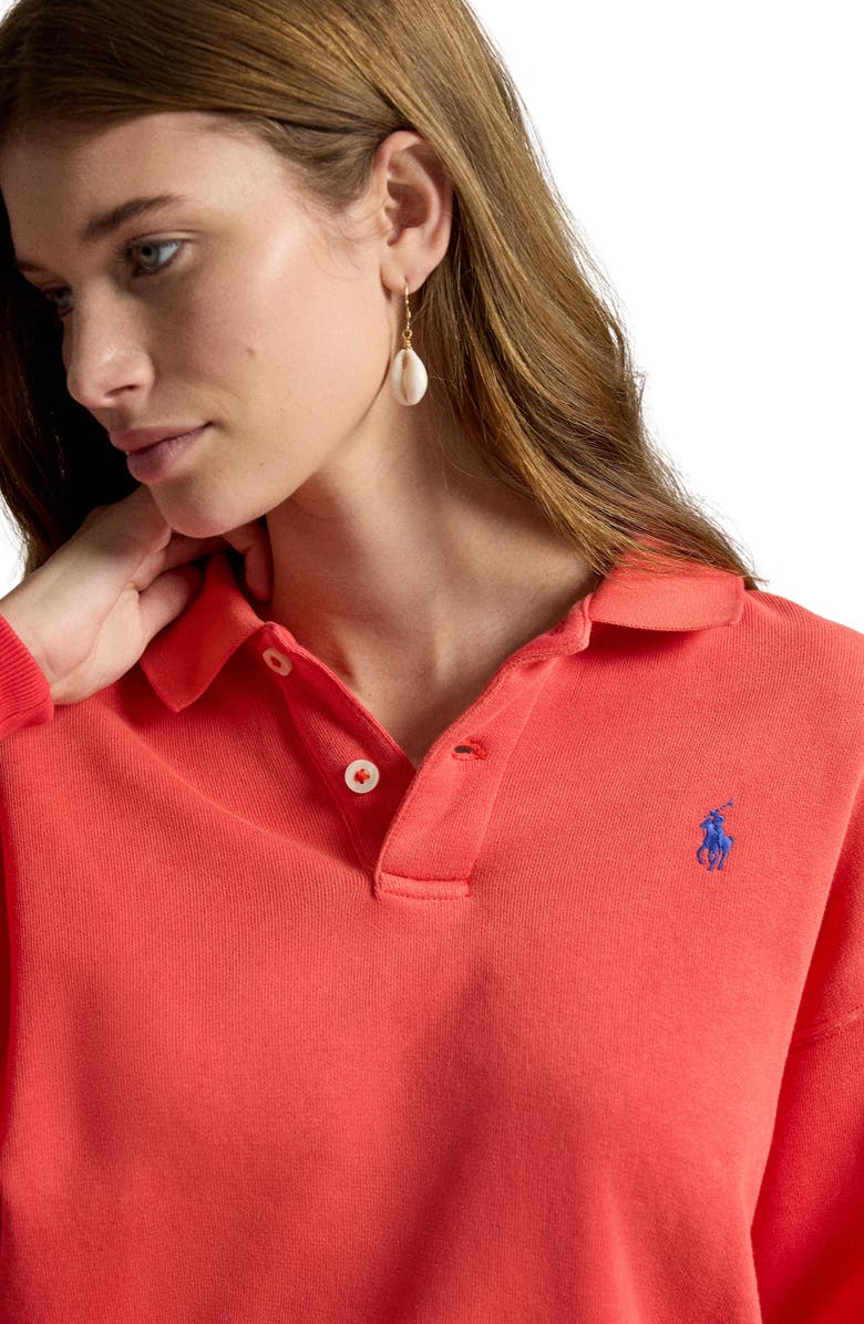 Polo Ralph Lauren Crop Fleece Polo Sweatshirt, Alternate, color, Bright Hibiscus