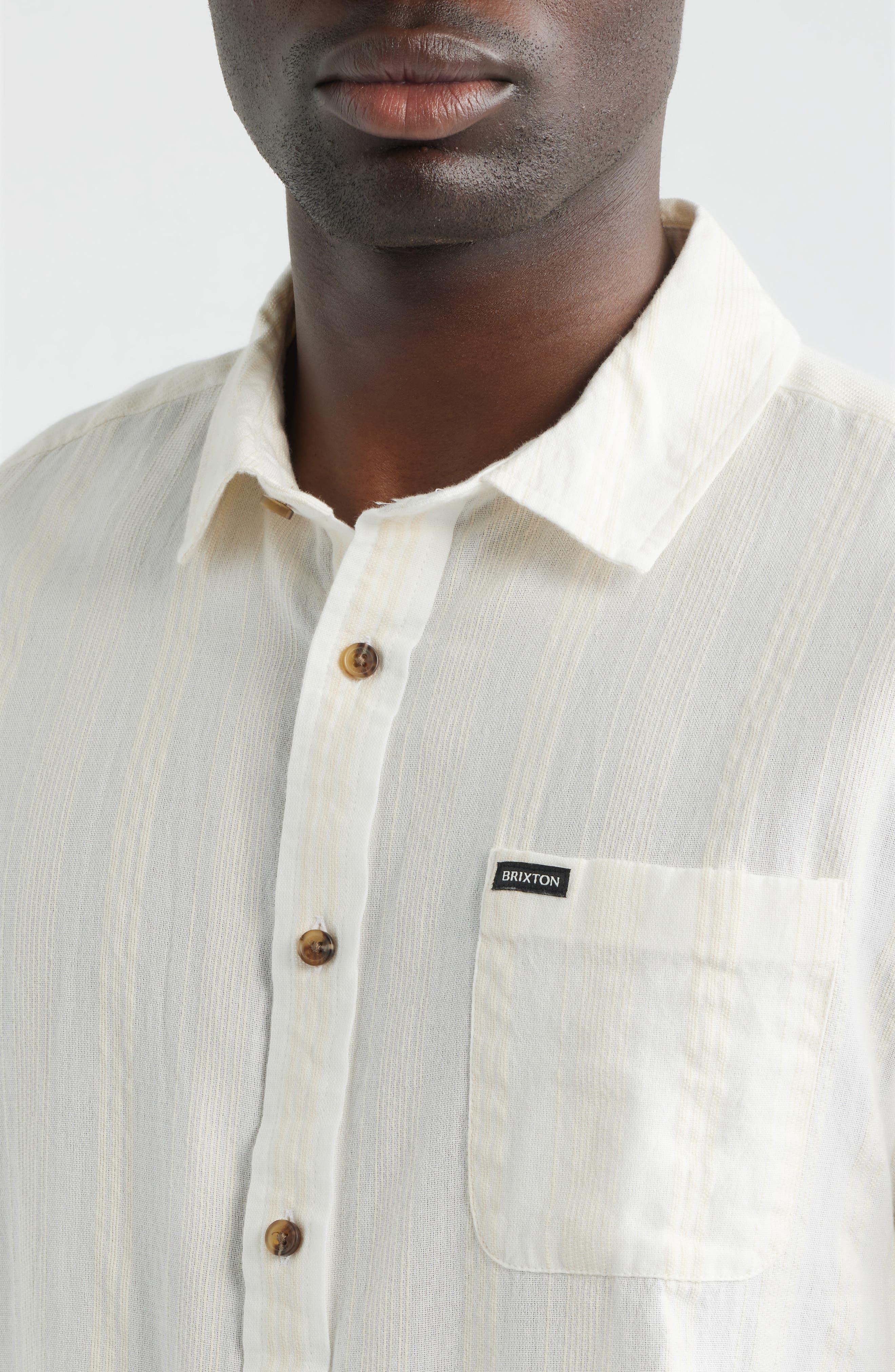 Cru Textured Stripe Short Sleeve Cotton Dobby Button-Up Shirt - image 2