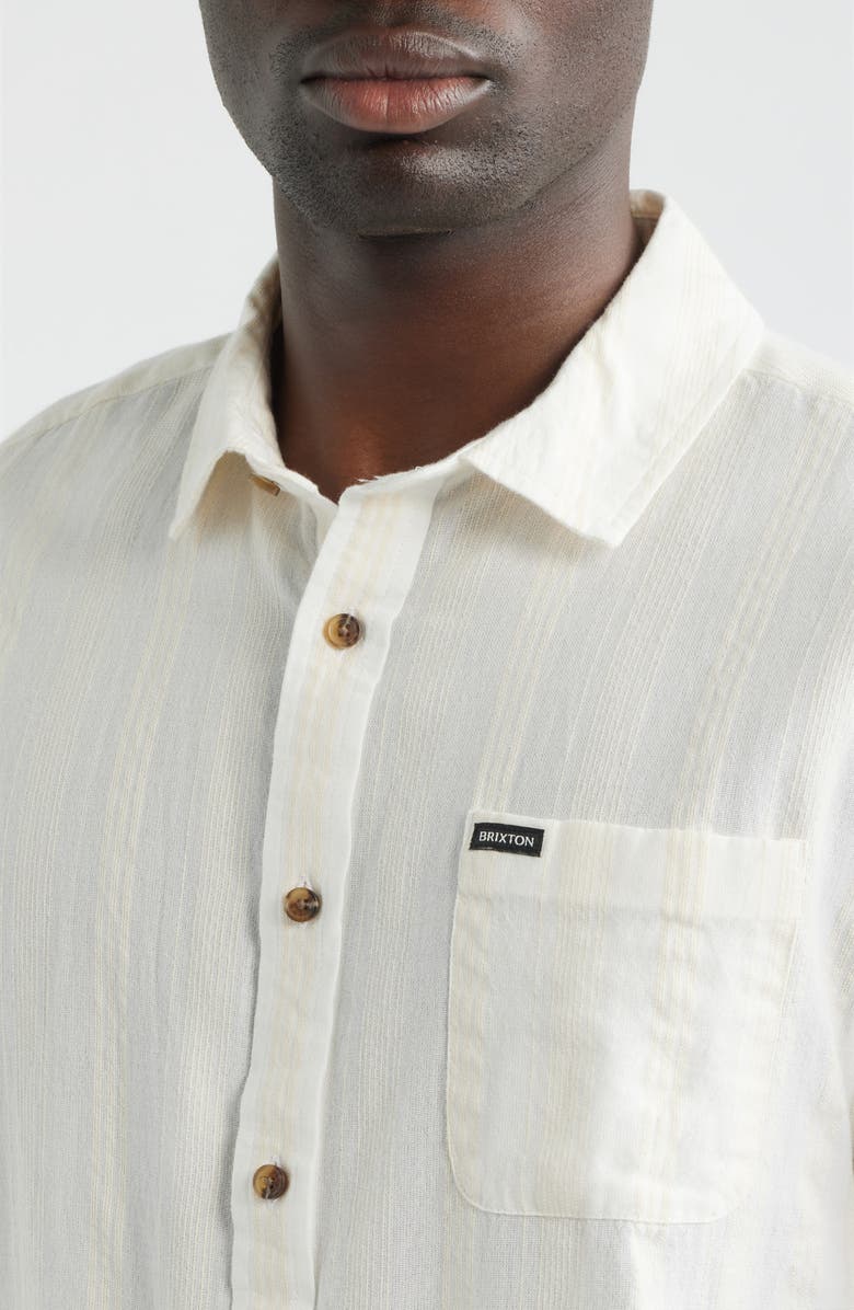 Brixton Cru Textured Stripe Short Sleeve Cotton Dobby Button-Up Shirt, Alternate, color, Off White