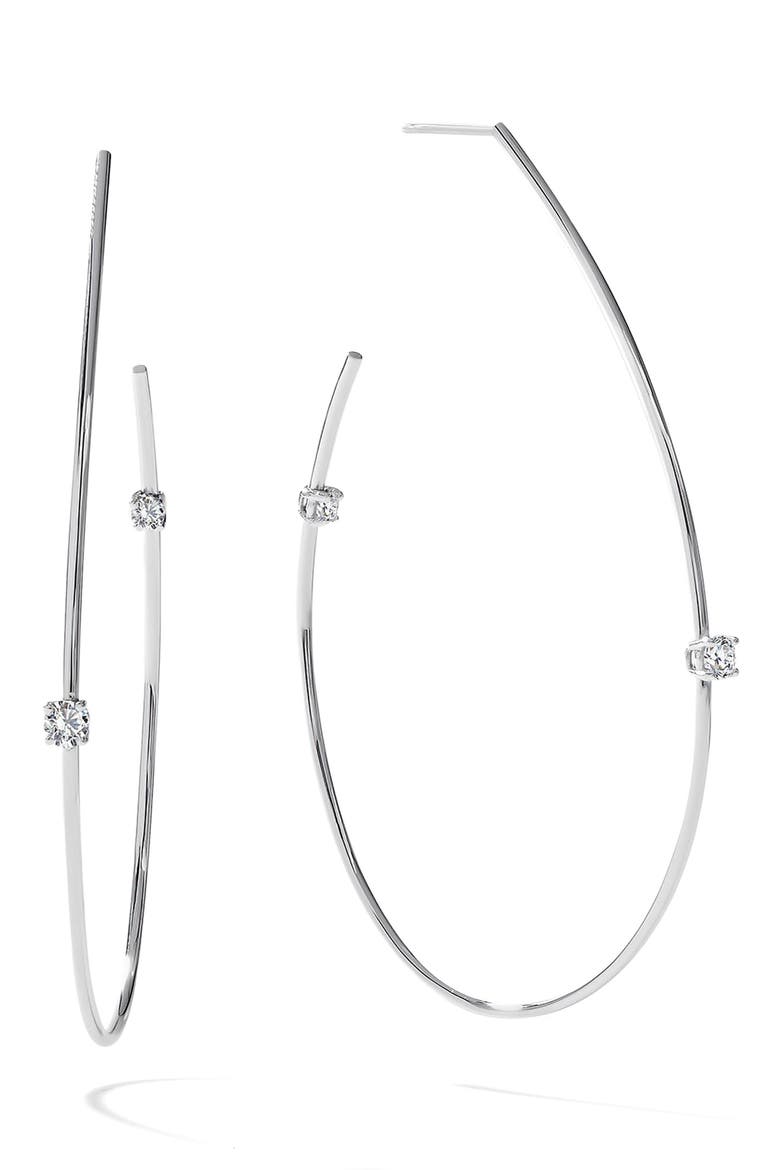 14K Gold Solo Diamond Teardrop Hoop Earrings, Main, color, WHITE GOLD