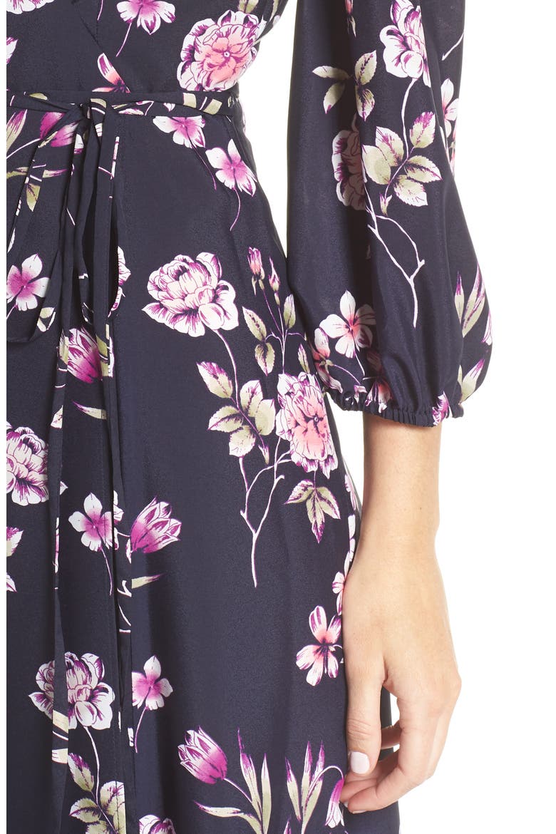 Floral Print Wrap Dress, Alternate, color, NAVY