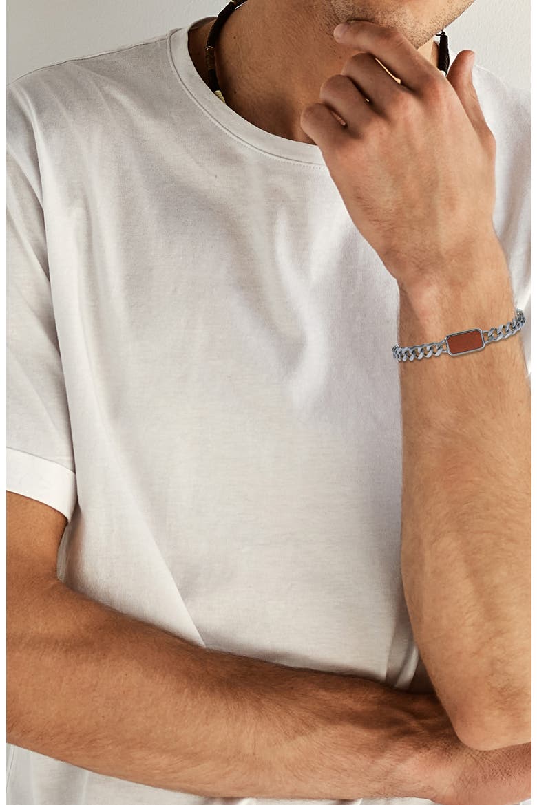 Men's Stainless Steel Semiprecious Stone Curb Chain Bracelet, Alternate, color, RED