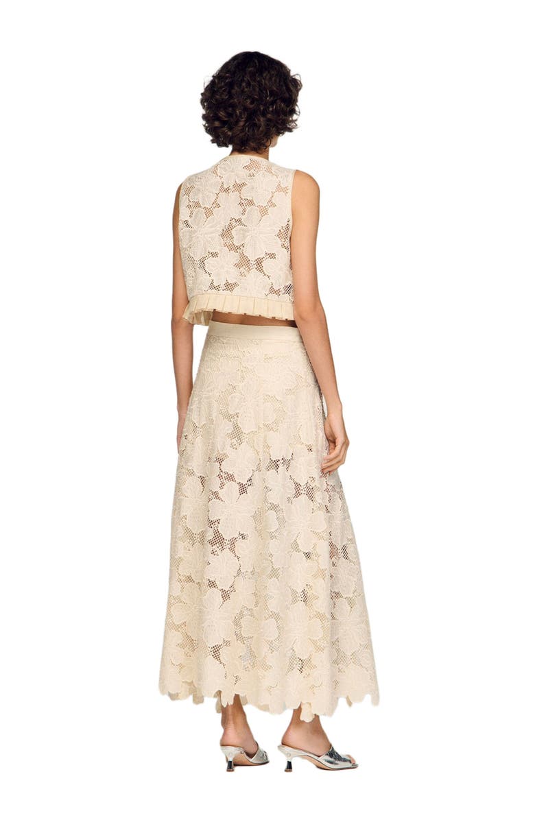 SANDRO Long guipure skirt, Alternate, color, Ecru