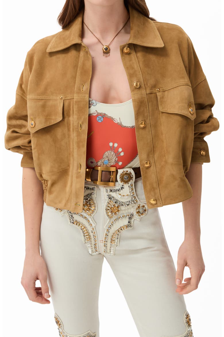 Lambskin Suede Blouson Jacket, Main, color, NATURAL