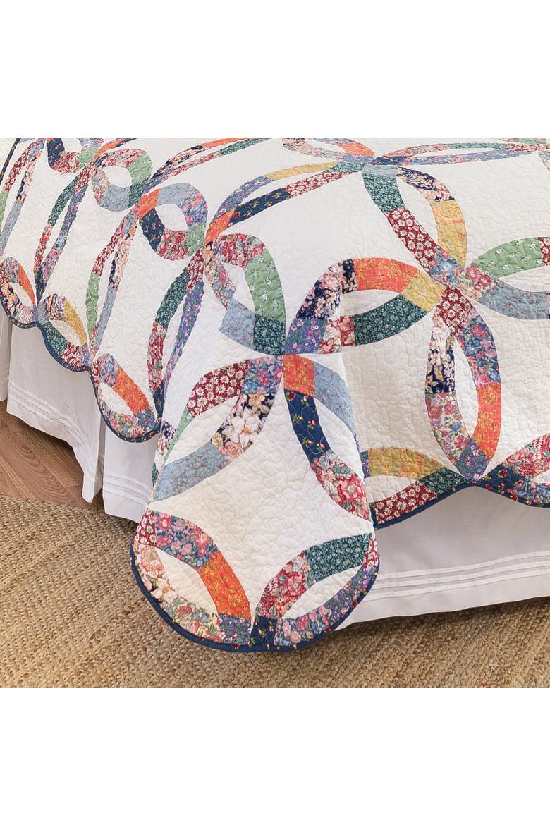 Heritage Double Wedding Ring Patchwork Cotton Blend Bedding Set, Alternate, color, White
