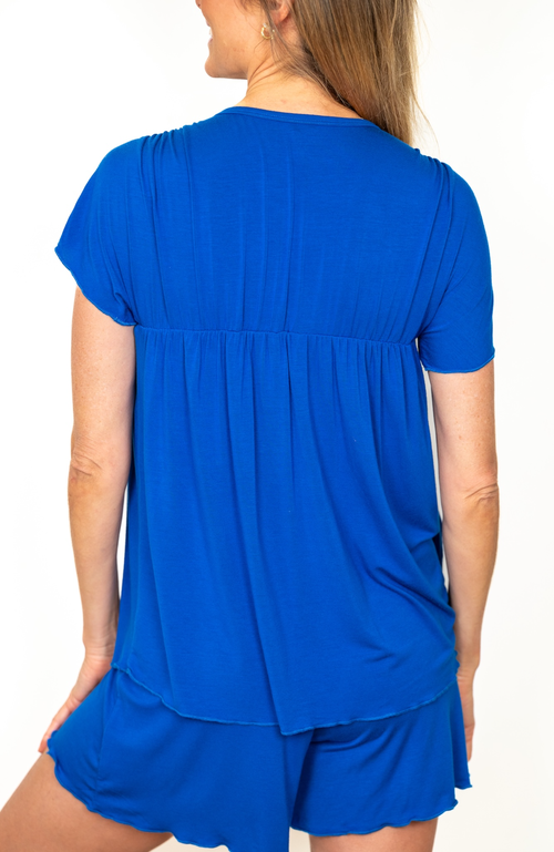Jjwinks Serenitee Built-in Shelf Short Sleeve Lounge & Sleep Top In Cobalt