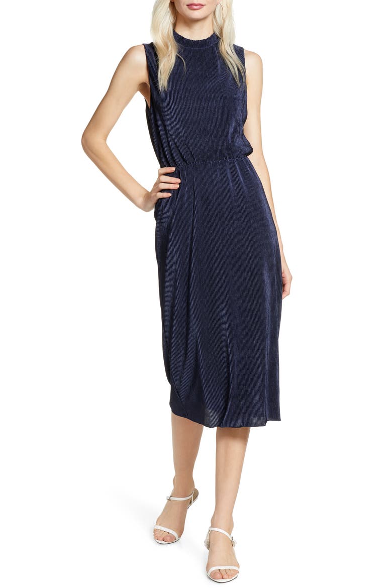 Sleeveless Midi Dress, Main, color, NAVY