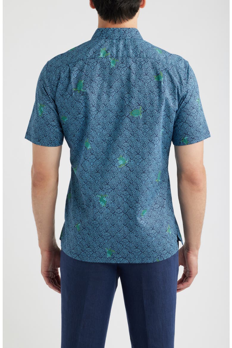 Chelonian Short Sleeve Cotton Button Up Shirt, Alternate, color, NAVY