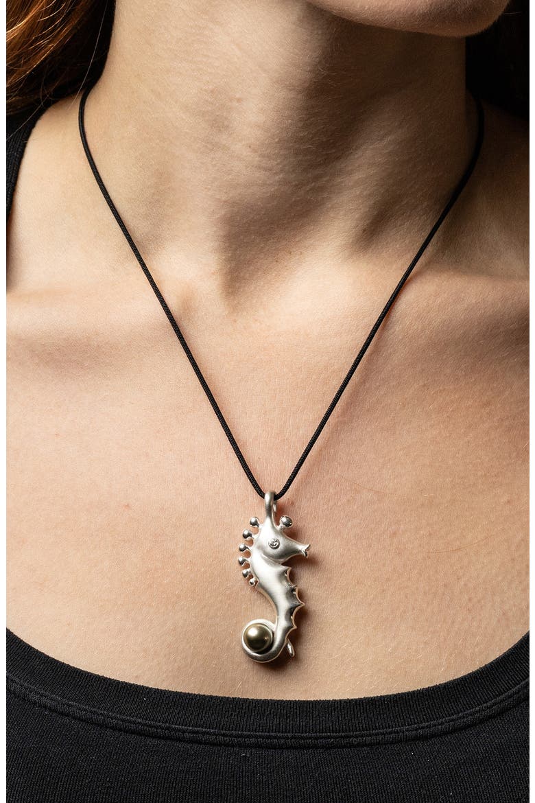 Angela Cummings Seahorse Convertible Pendant in Sterling Silver with Fiji Pearl, Alternate, color, STERLING SILVER/FIJI PEARL