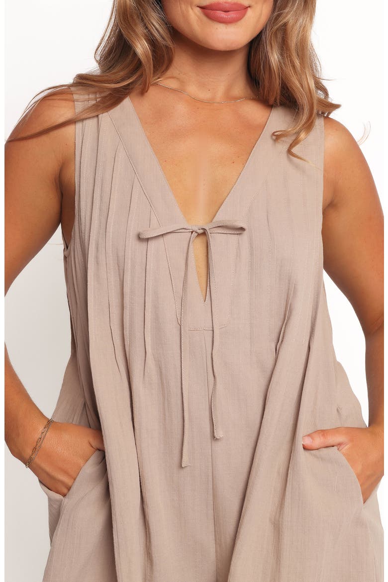 Sleeveless Cotton Tie Front Romper, Alternate, color, MOCHA
