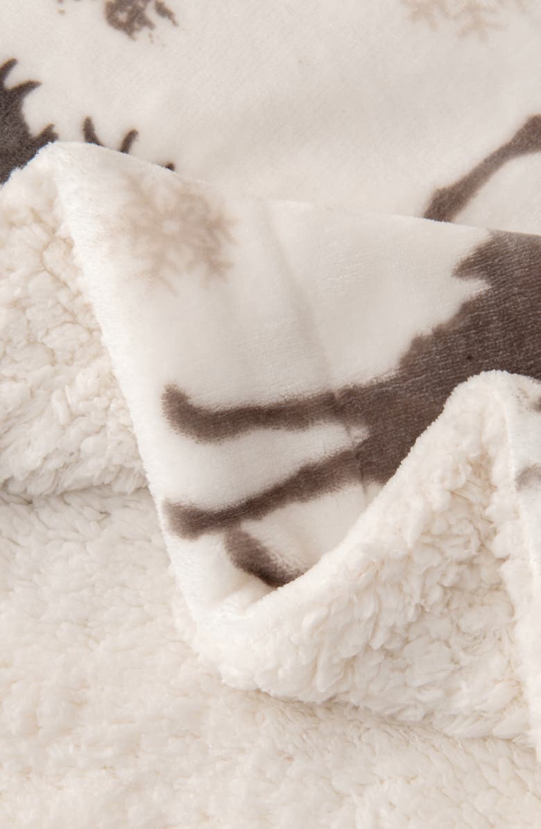 Moose Print Reversible Faux Shearling Throw Blanket