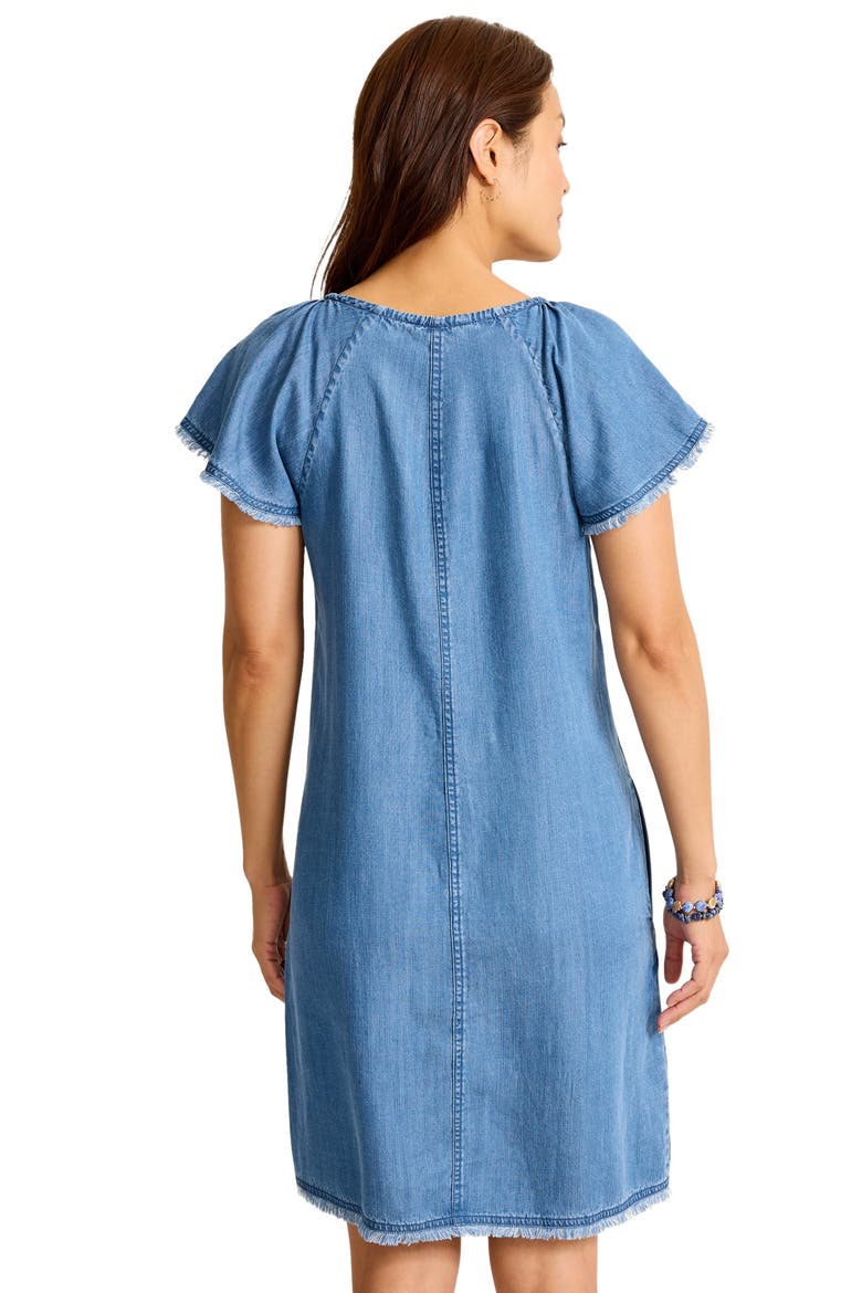 Flutter Sleeve Fray Chambray Minidress, Alternate, color, MEDIUM INDIGO WASH