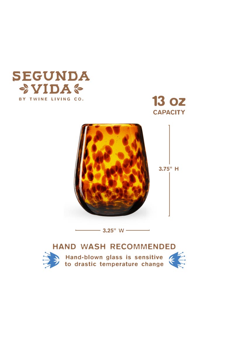 Segunda Vida Tortuga Recycled Stemless Wine Glasses Set of 2, Alternate, color, Brown
