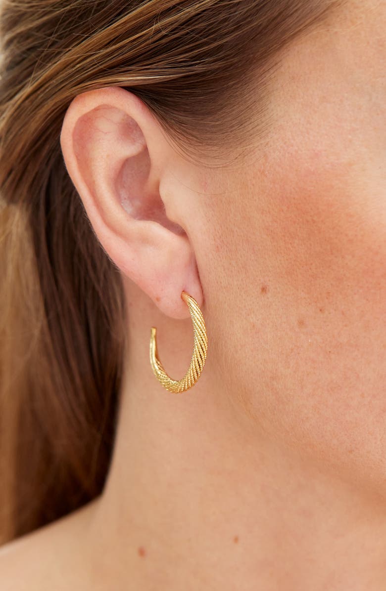 SAVVY CIE JEWELS Textured Moon Hoop Earrings, Alternate, color, Yellow