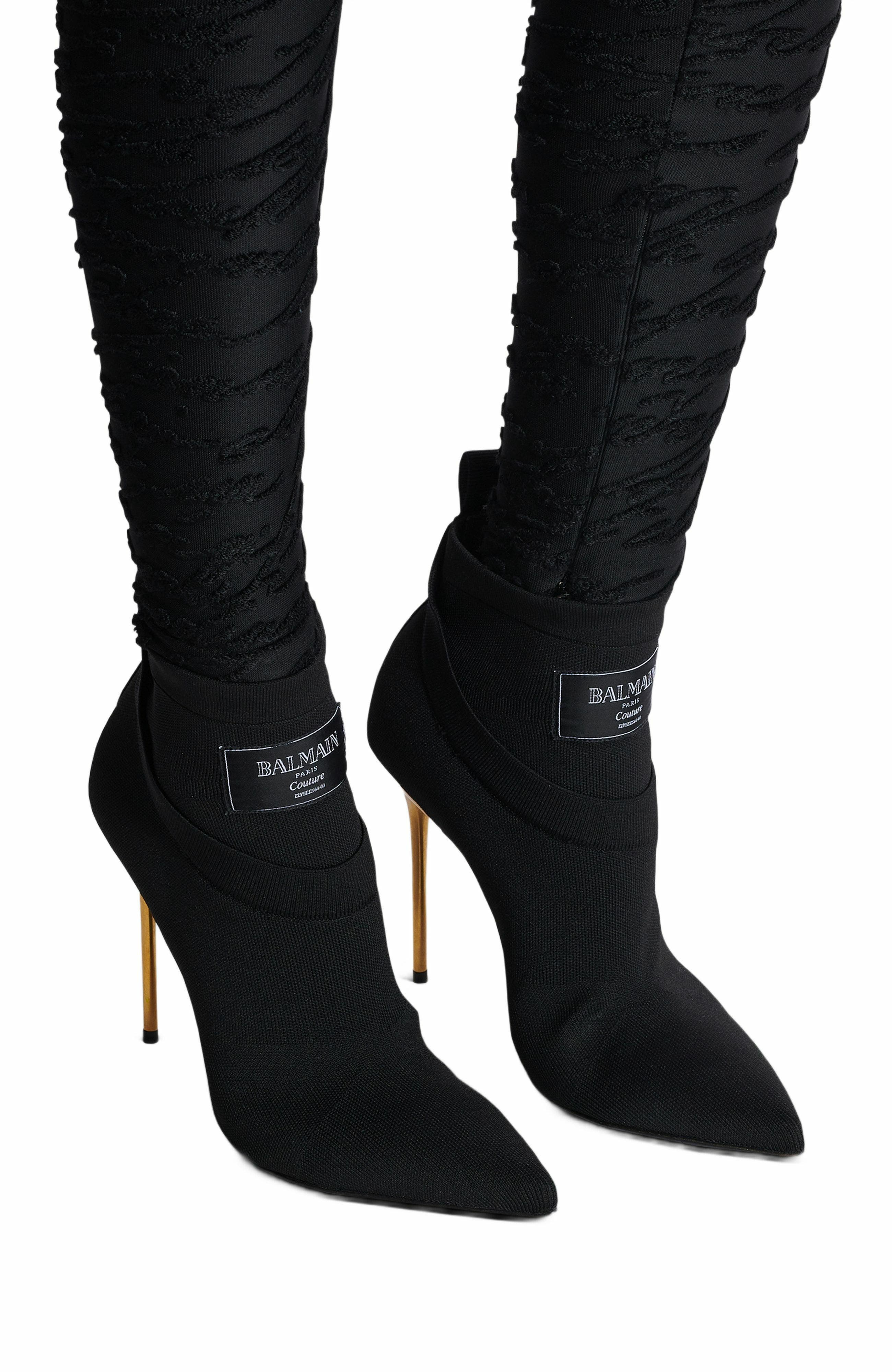 Crewneck Knit Ankle Boots, Alternate, color, Black