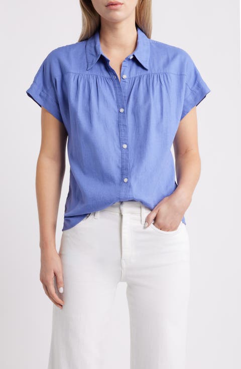 Short Sleeve Linen Blend Button-Up Shirt