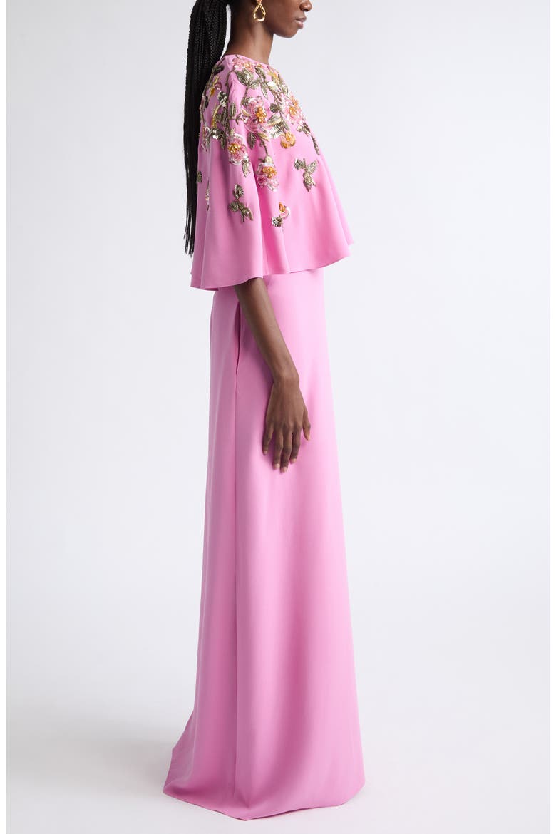 Beaded Mixed Botanical Embroidered Stretch Silk Georgette Dress, Alternate, color, ROSEBUD