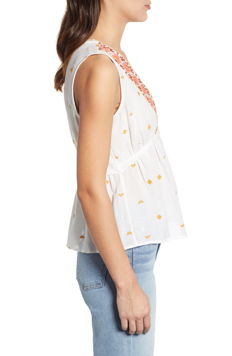 Lucky Brand Romantic Embroidered Detail Sleeveless Cotton Top, Alternate, color,