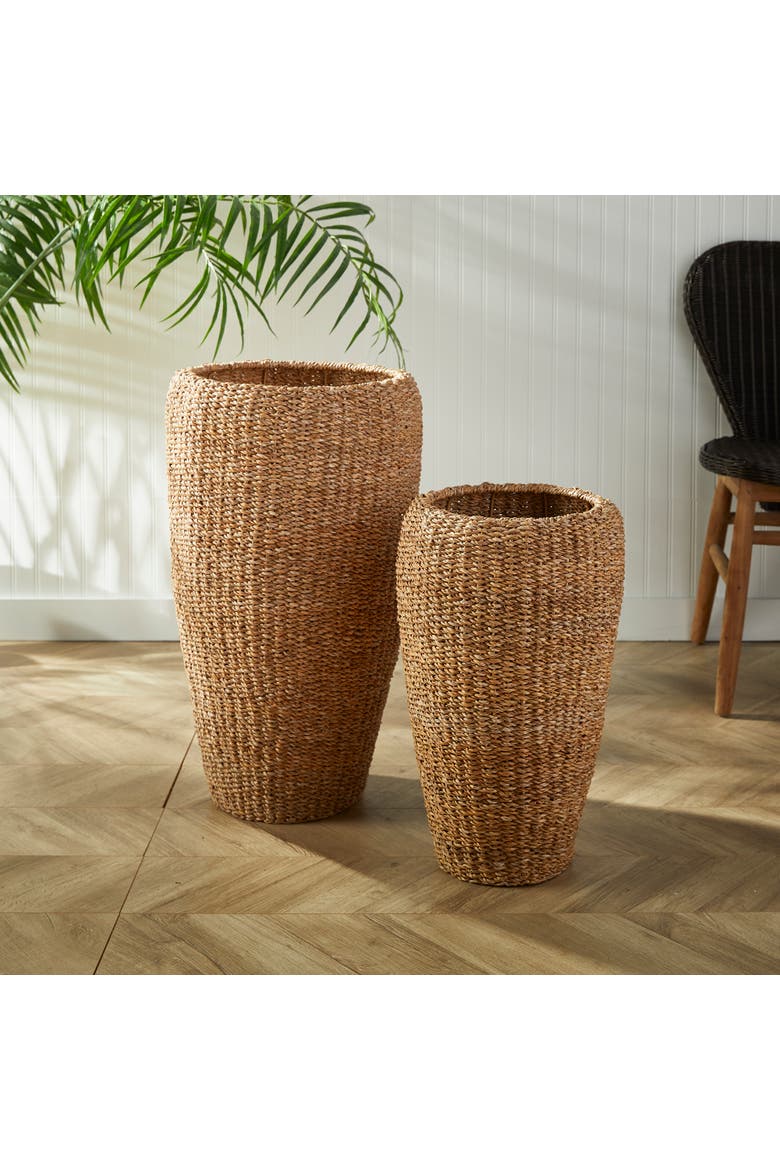 Seagrass Tall Round Decorative Planters, Set of 2, Alternate, color, Brown