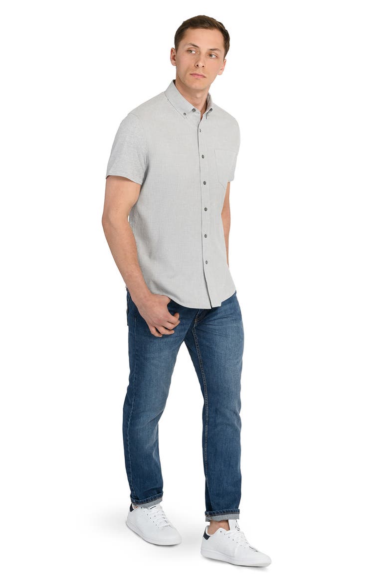 Reworked Slim Fit Solid Short Sleeve Cotton Button-Down Shirt, Alternate, color, GREY
