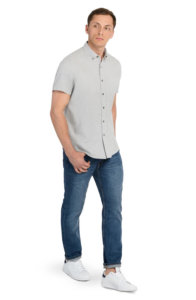 W.R.K Reworked Slim Fit Solid Short Sleeve Cotton Button-Down Shirt, Alternate, color, Grey