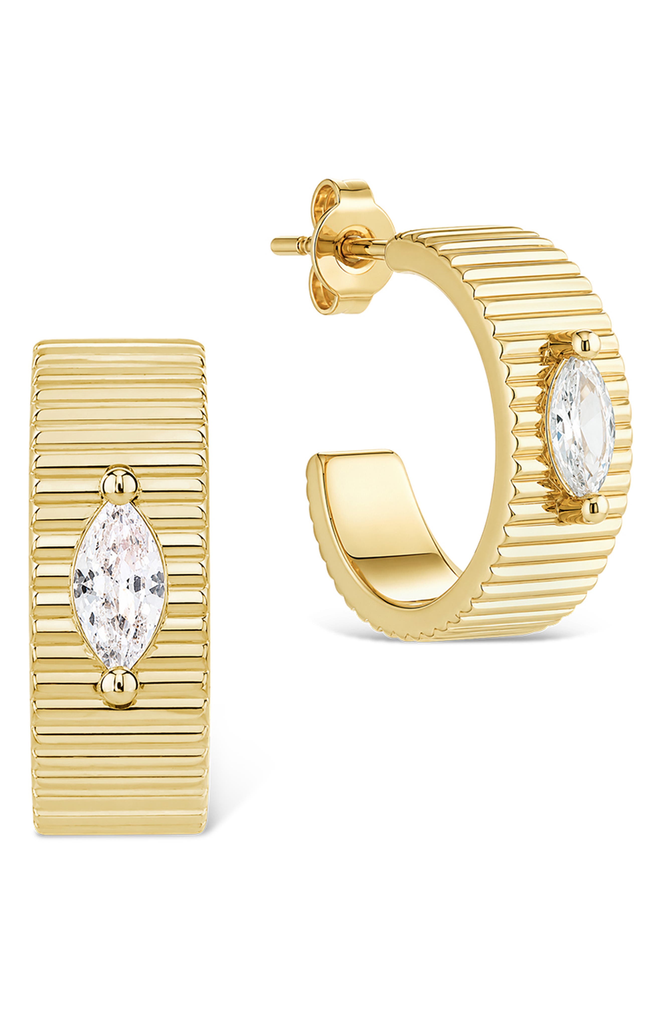 Ribbed Cubic Zirconia Statement Hoop Earrings