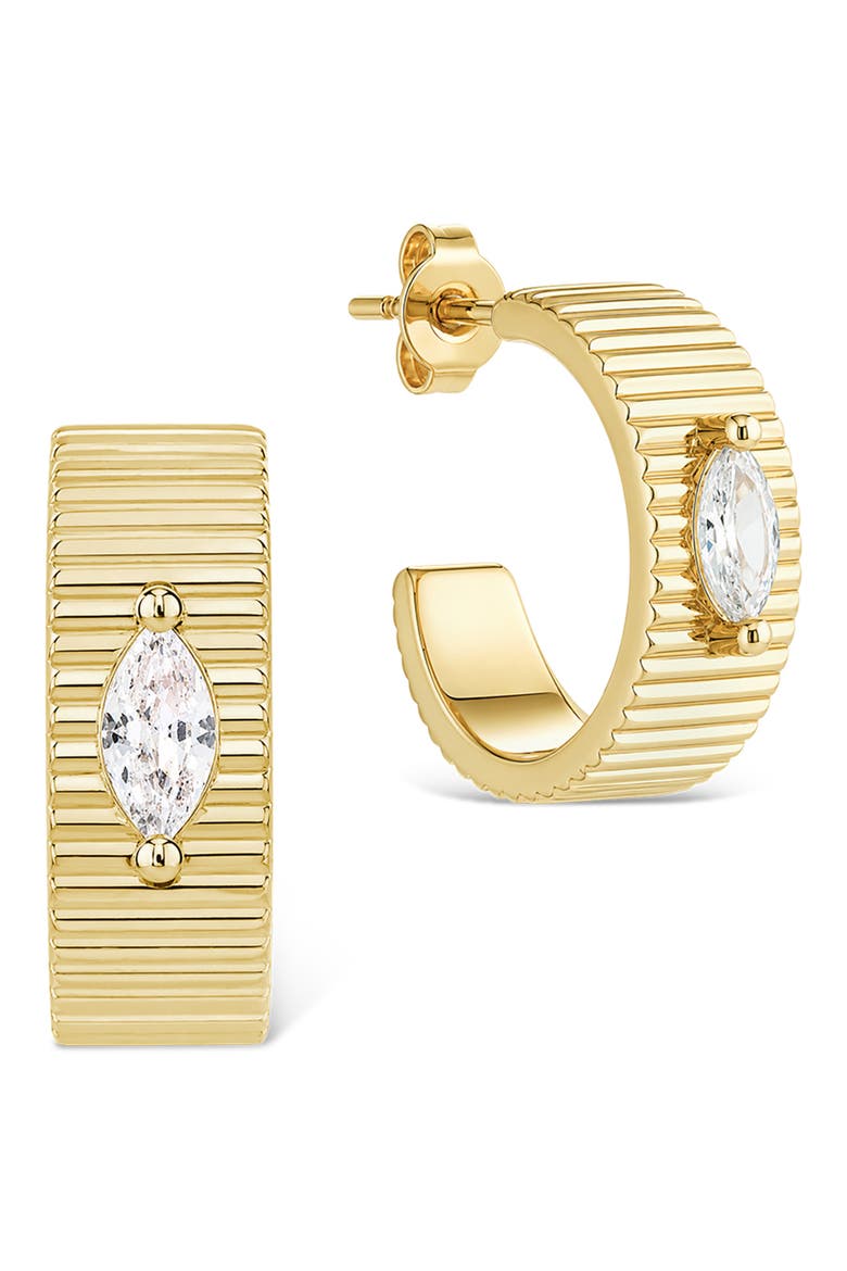 Ribbed Cubic Zirconia Statement Hoop Earrings, Main, color, GOLD