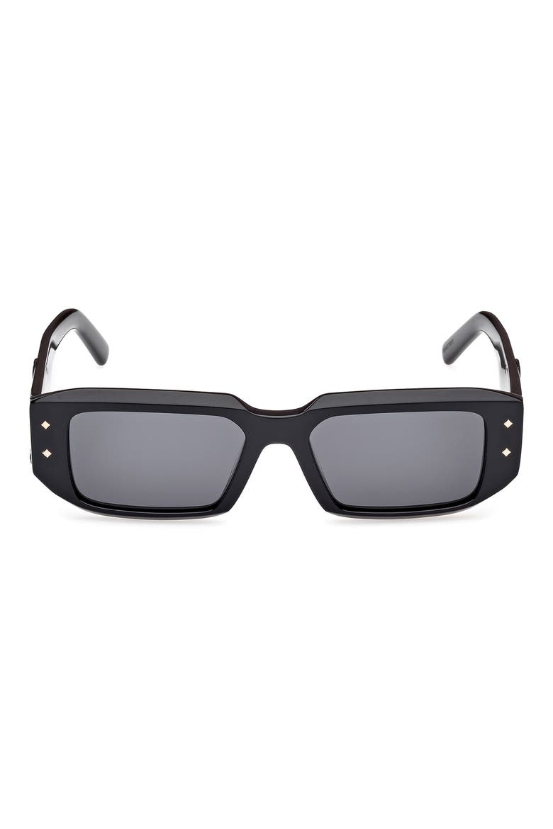 53mm Rectangular Sunglasses, Main, color, SHINY BLACK / SMOKE