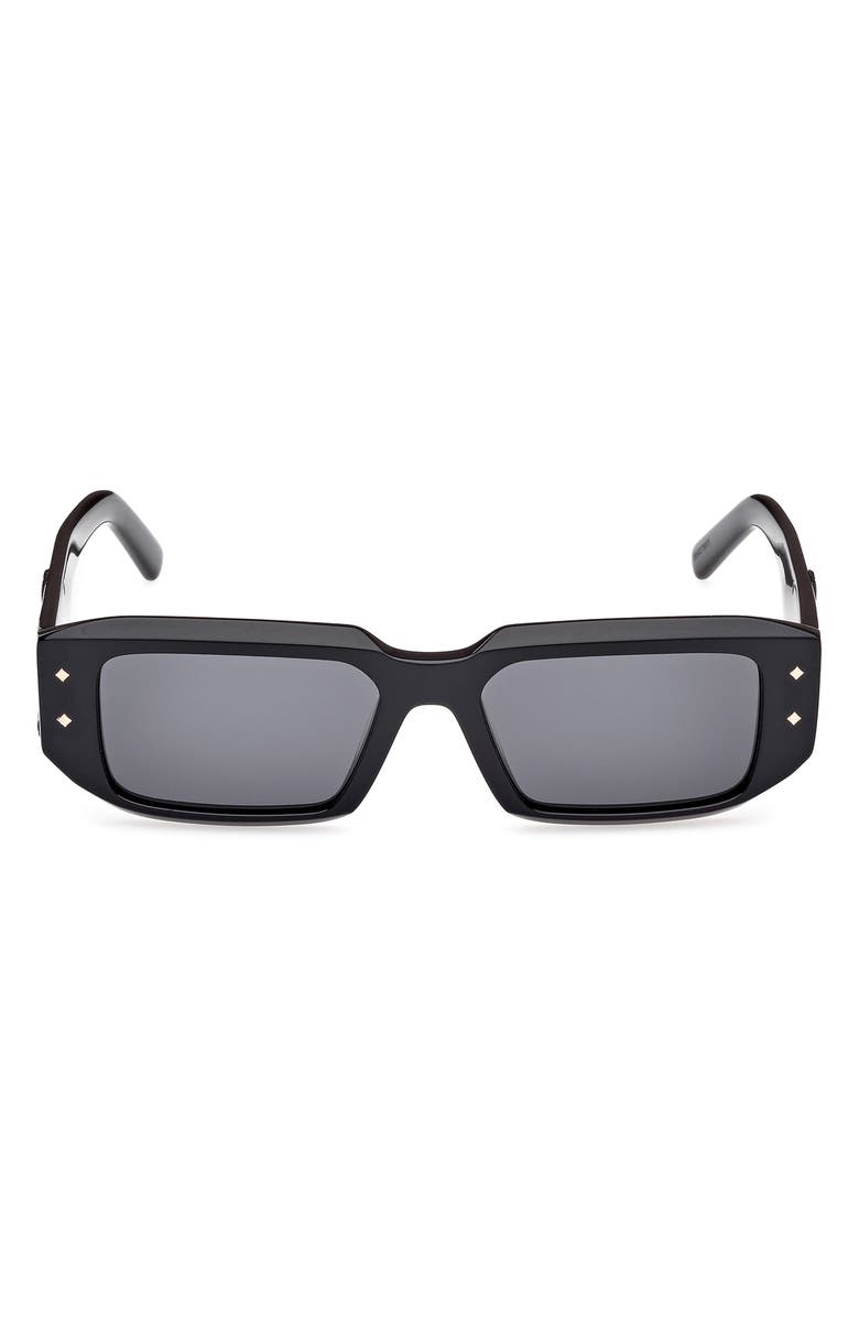 MCM 53mm Rectangular Sunglasses, Main, color, Shiny Black / Smoke