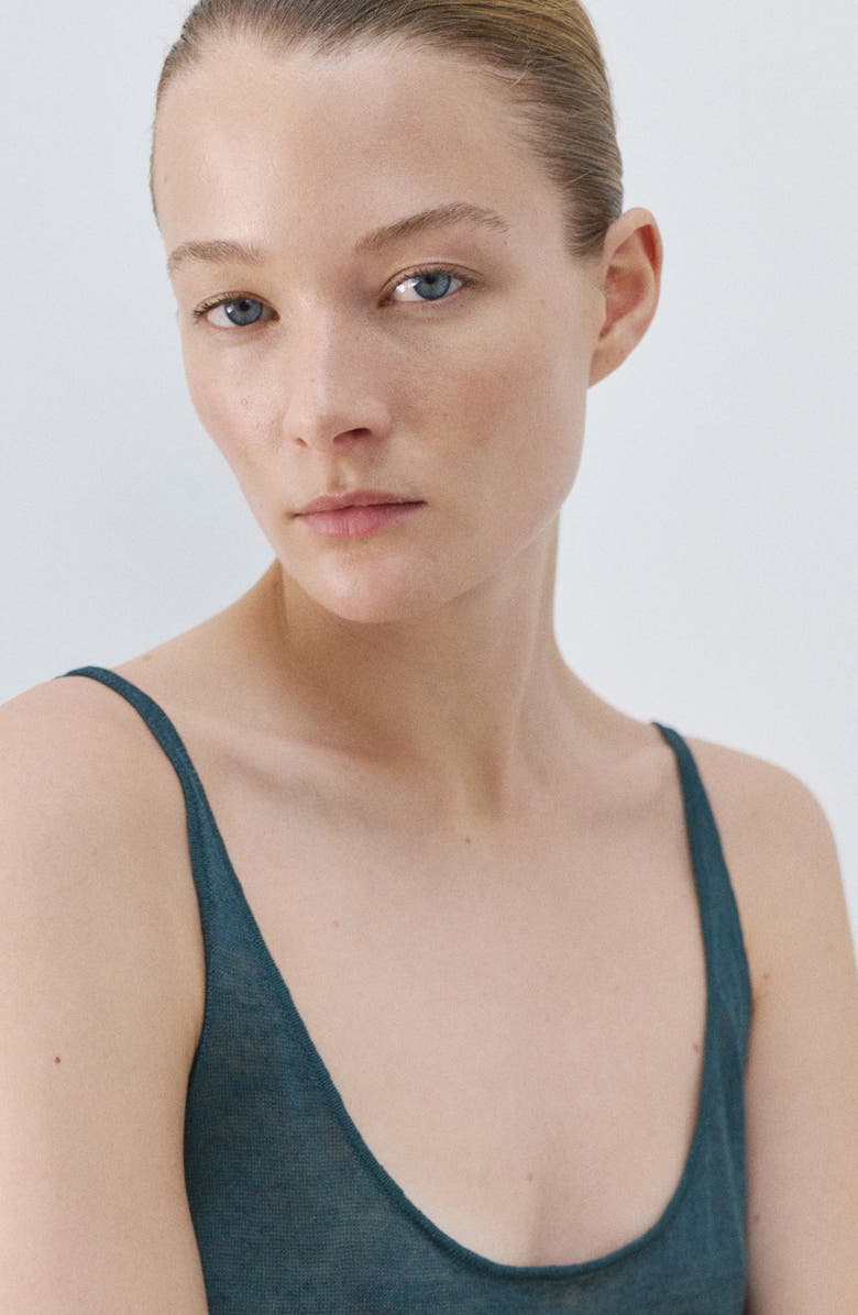 MANGO Linen Blend Midi Dress, Alternate, color, Night Blue