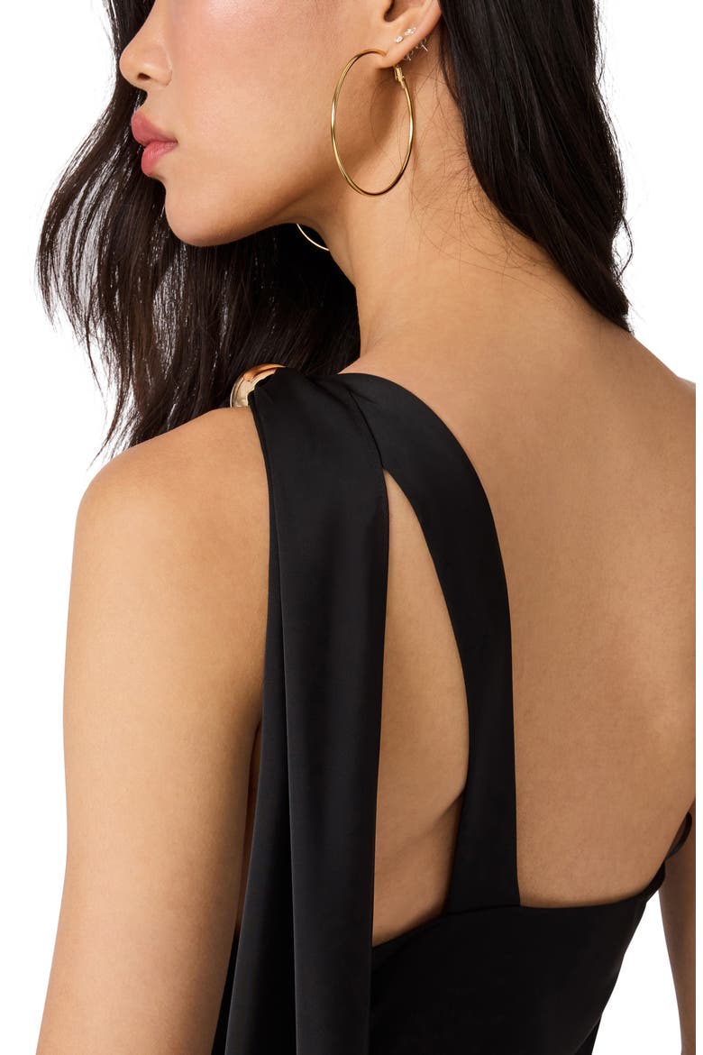 Aurorah One-Shoulder Shawl Dress, Alternate, color, BLACK