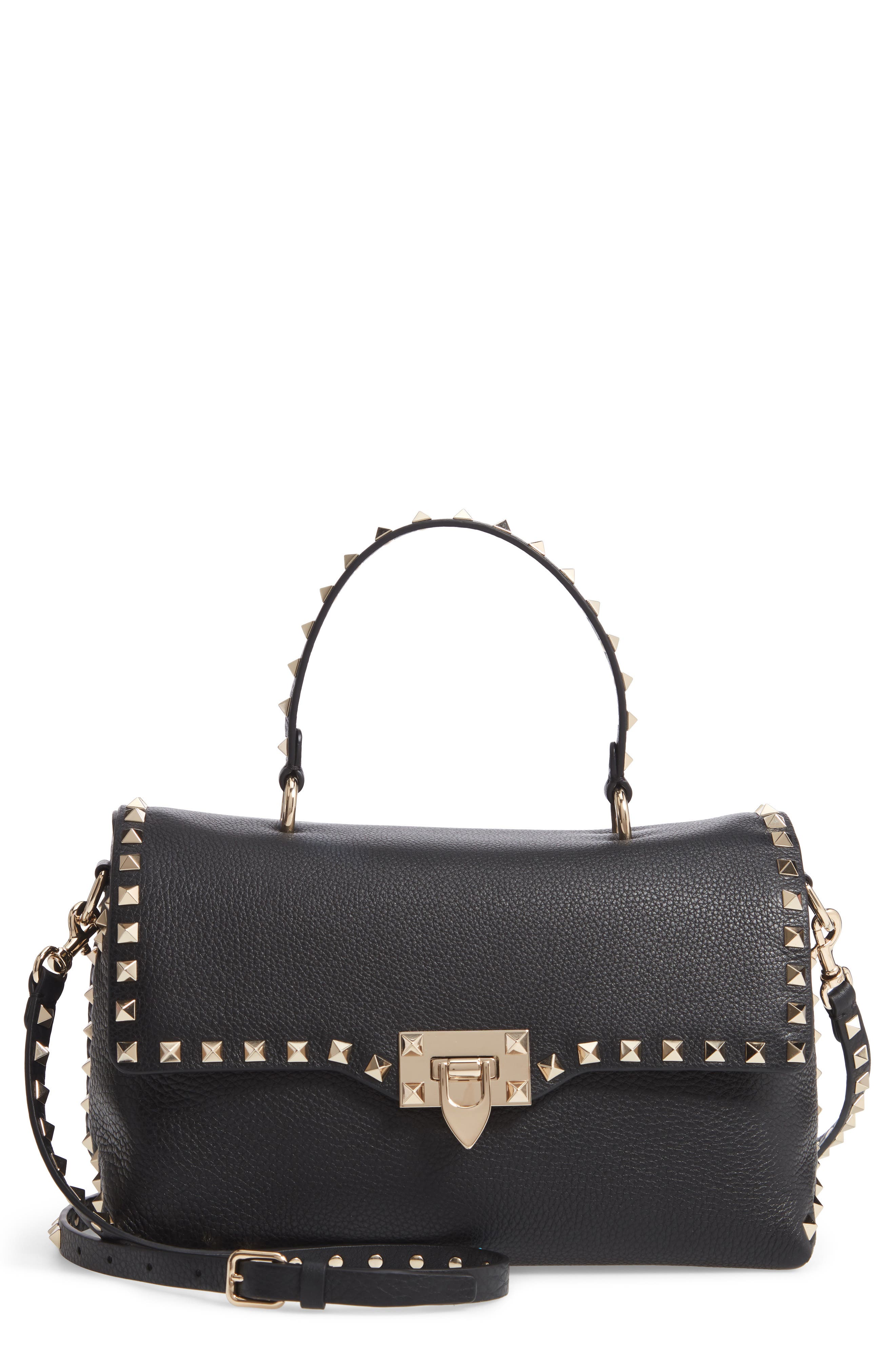 Valentino Garavani Rockstud Leather Top Handle Bag, Main, color, 