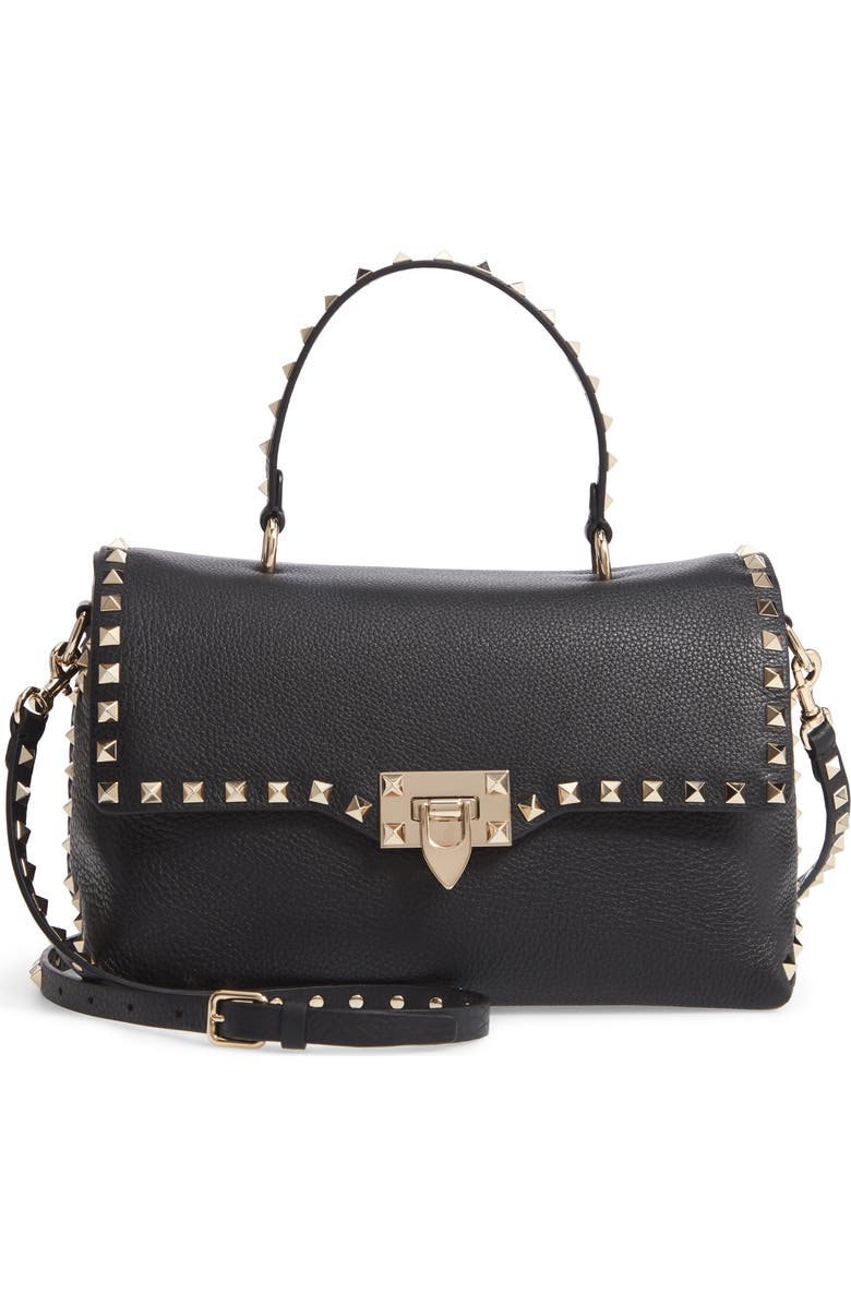 Valentino Garavani Rockstud Leather Top Handle Bag, Main, color,