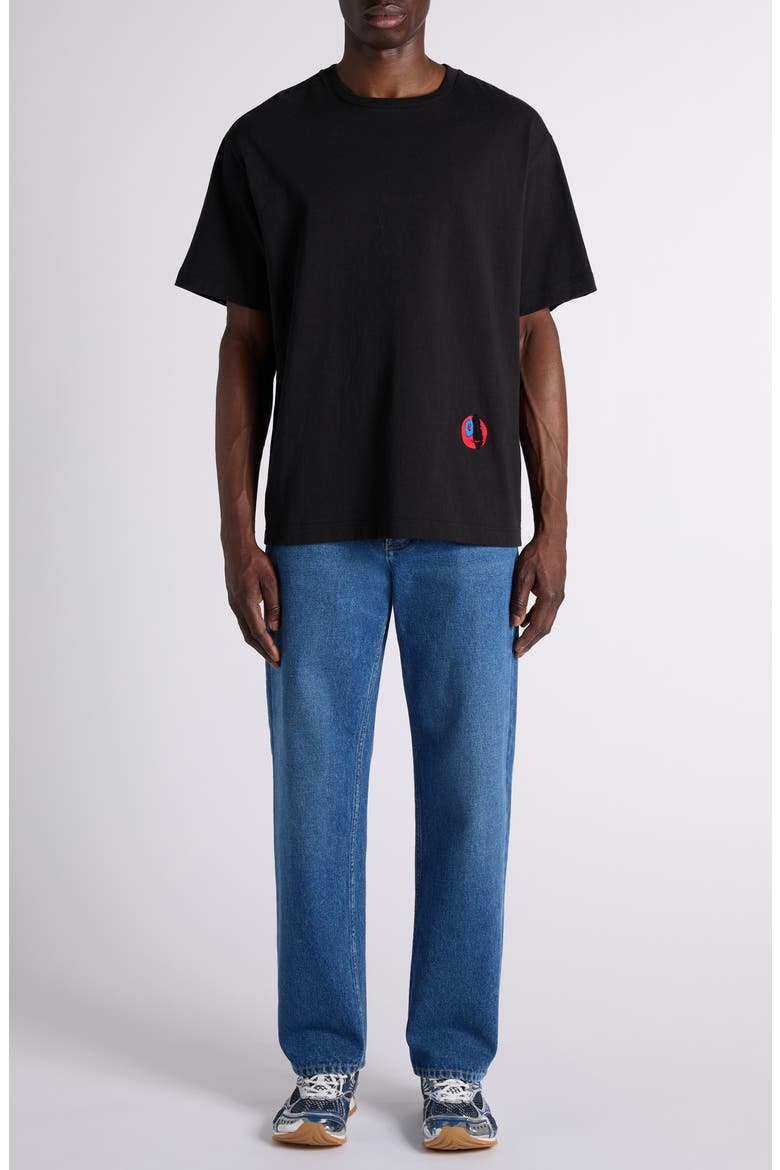 Face Embroidered Cotton Jersey T-Shirt, Alternate, color, 1010 DOUBLE BLACK
