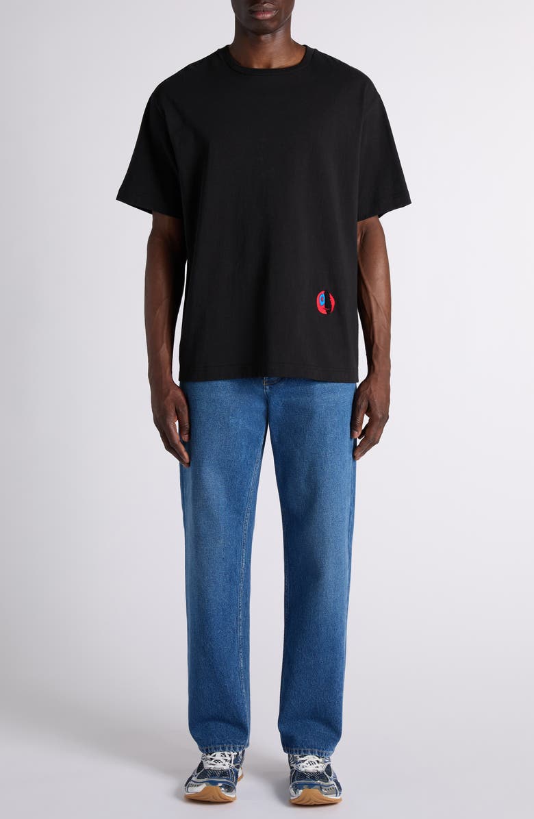 Bottega Veneta Face Embroidered Cotton Jersey T-Shirt, Alternate, color, 1010 Double Black