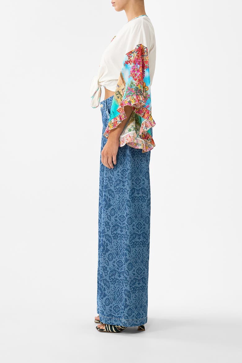 Tie Front Ruffle Sleeve T-Shirt, Alternate, color, Meet Me In Mallorca