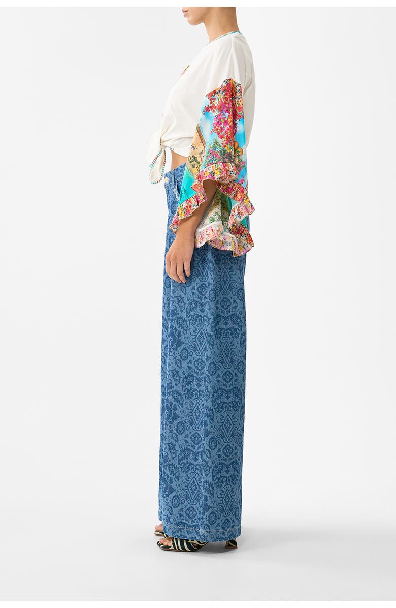 Camilla Tie Front Ruffle Sleeve T-Shirt, Alternate, color, Meet Me In Mallorca