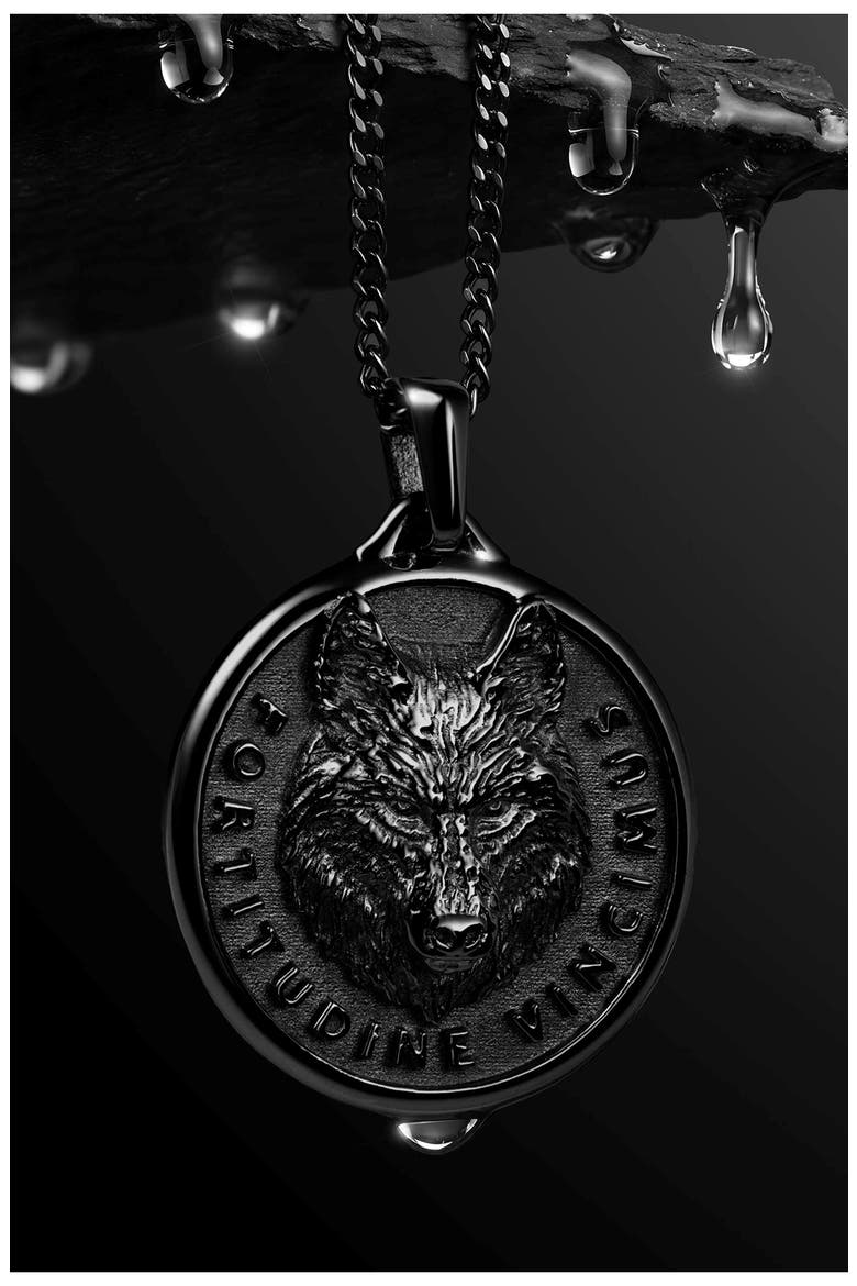 Wolf Pendant Necklace, Alternate, color, BLACK