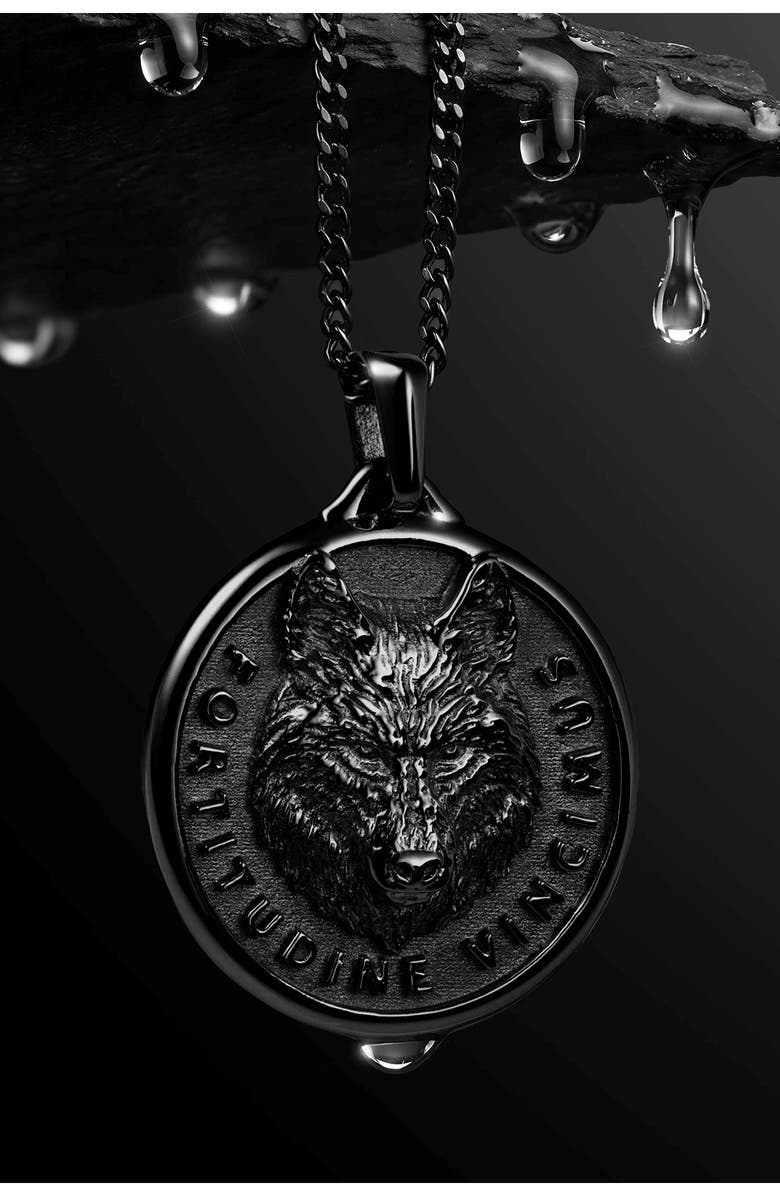 Vincero Wolf Pendant Necklace, Alternate, color, Black