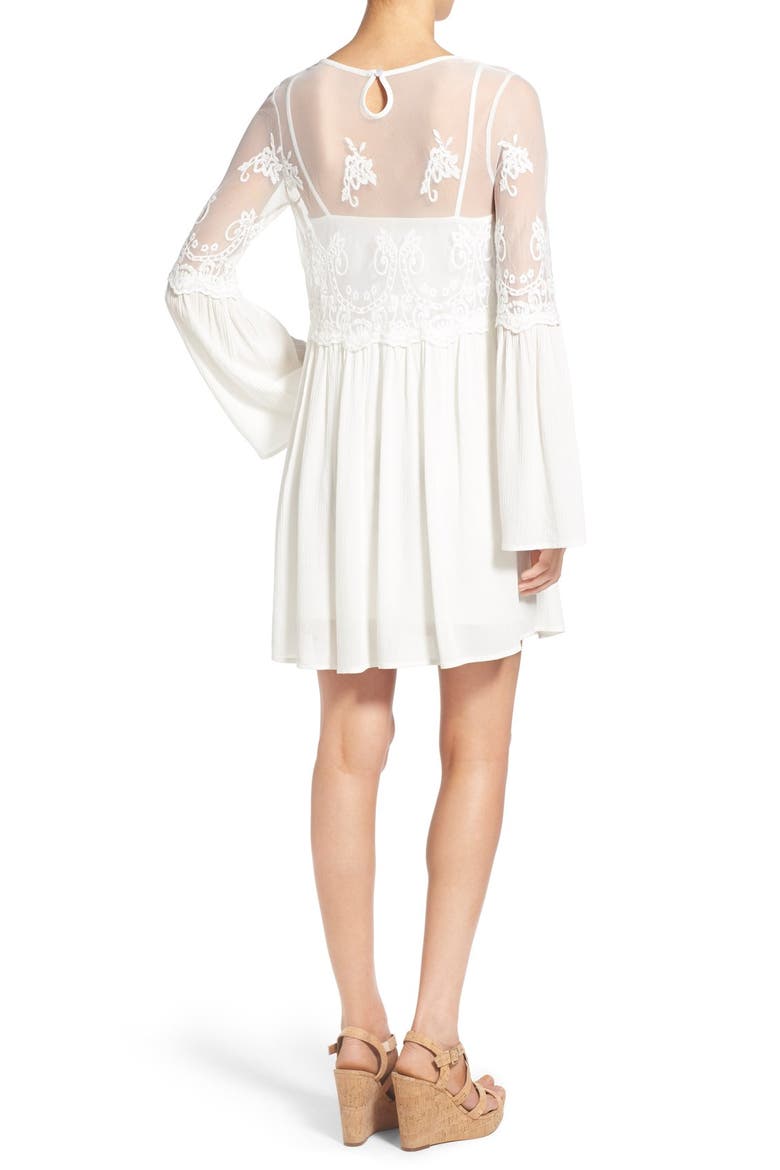 Long Sleeve Illusion Lace Shift Dress, Alternate, color, OFF WHITE